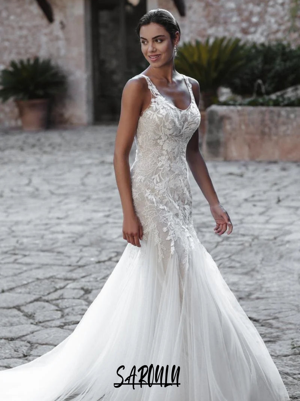 Delicate Lace Spaghetti Straps Mermaid Wedding Dress 2026 Tulle Chic Open Back Bridal Gown Charming Appliques Women Wear