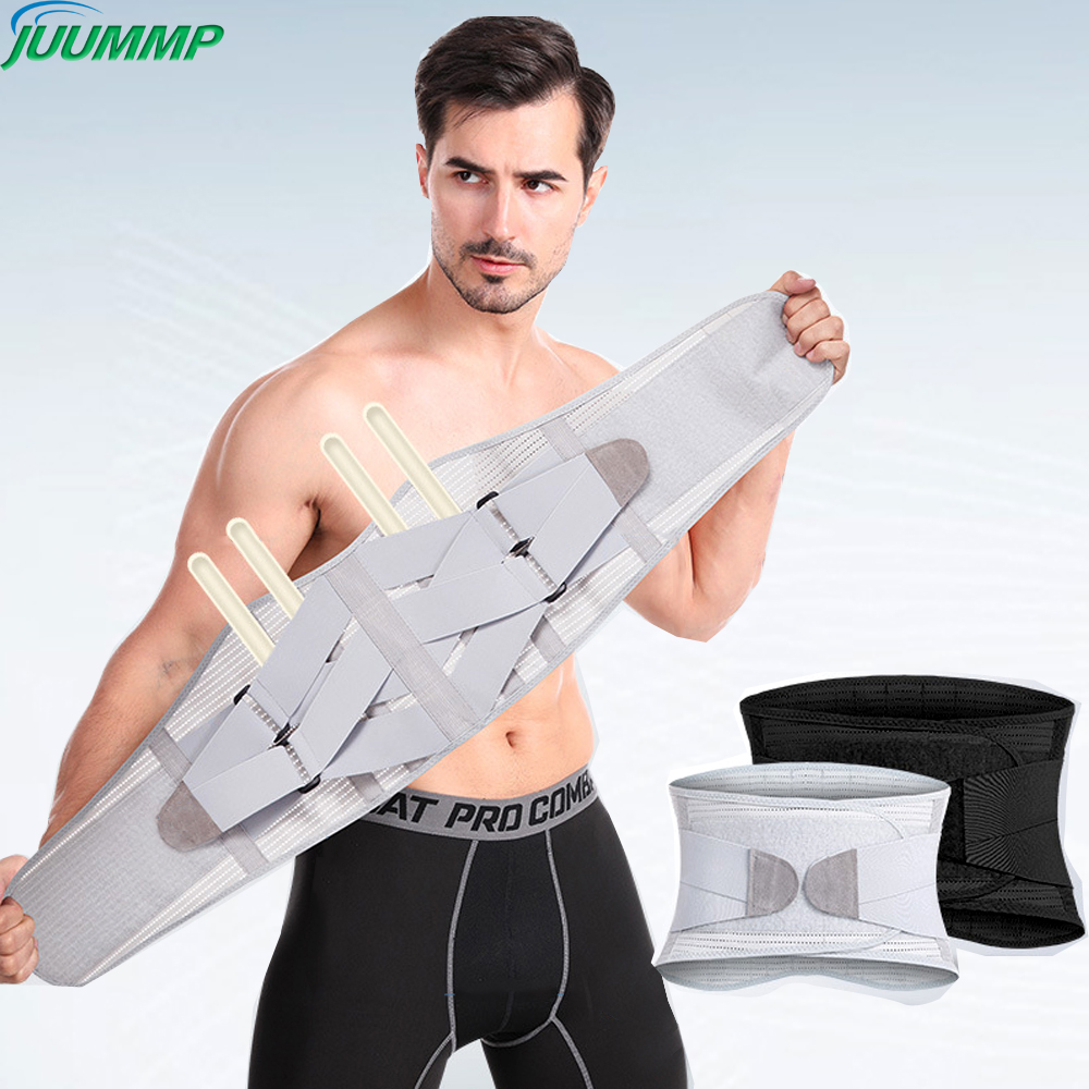 JUUMMP Adjustable Back Brace Support Belt with 4 Stays, Waist Trainer Belt Men Women Spine Waist Belt Orthopedic Lumbar Corset