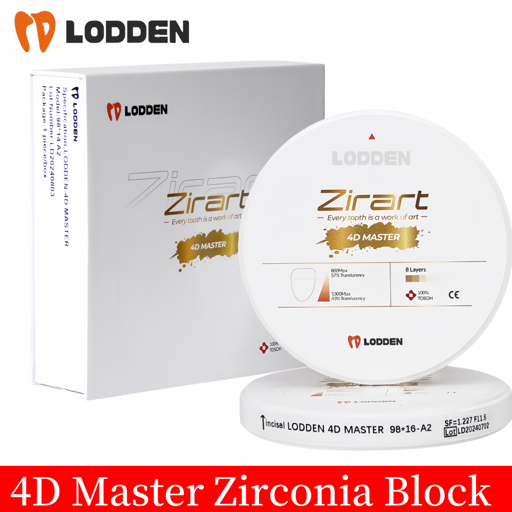 LODDEN 4D Master Zirconia Multilayer 800Mpa-1300Mpa Dental Implant restoration Material for CAD CAM 98mm Open System