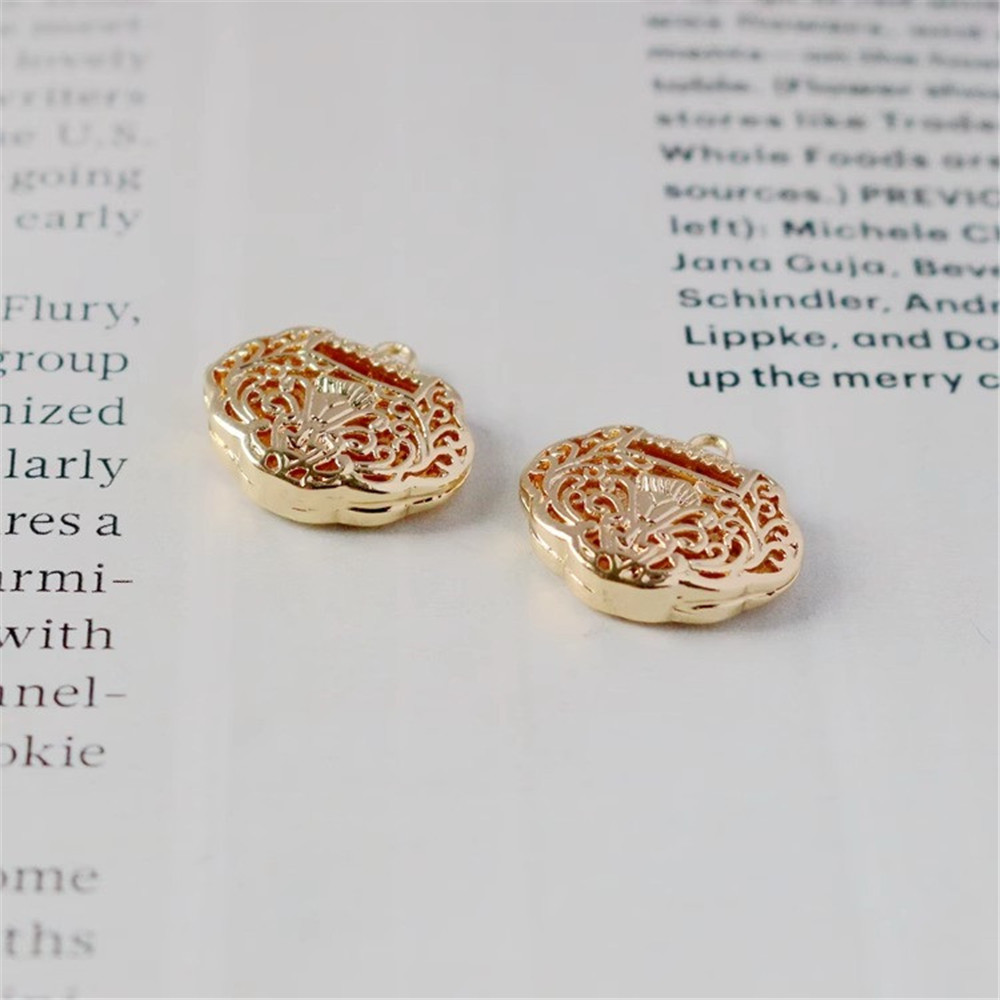 1pcs 14k Gold Color Preservation Hollow Double-sided Ruyi Lock 14*16mm Pendant Diy Bracelet Necklace Pendant Charm