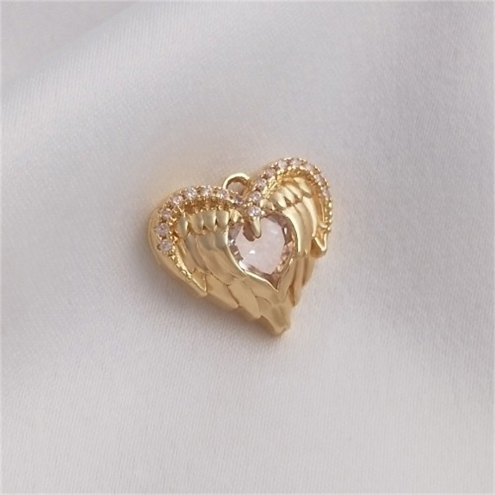 Micro Set Zircon 14K Gold-Color Angel Wings Love Pendant Handmade DIY Bracelet Necklace Charms Pendant K354