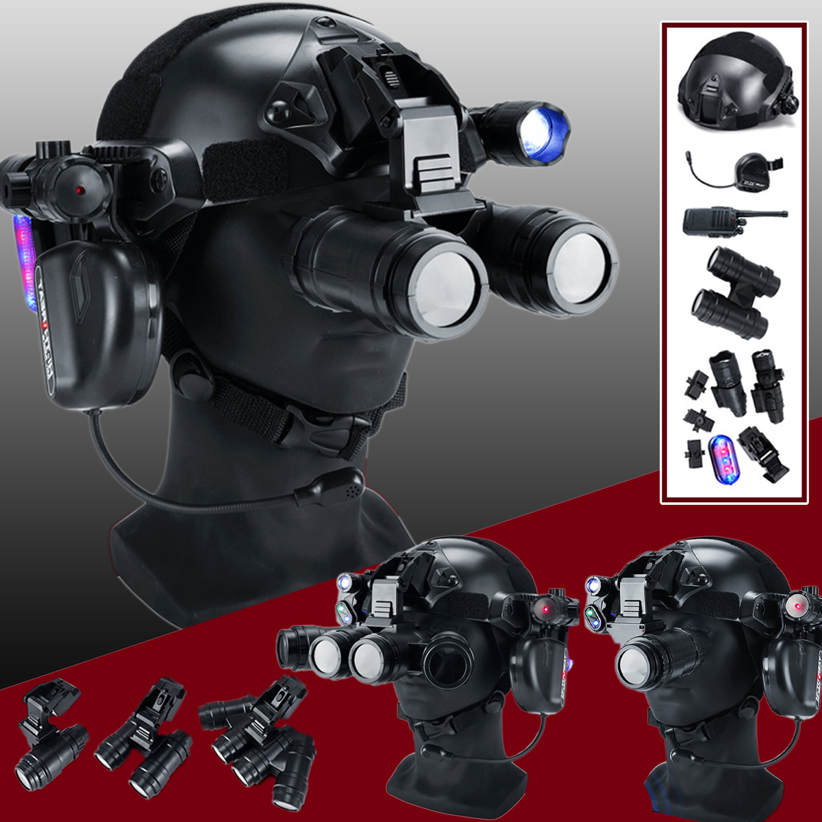 Tactical Headset Helmet Set with Night Vision Model Telescope Walkie-Talkie Laser for Military Fans Children Outdoor Battle Game