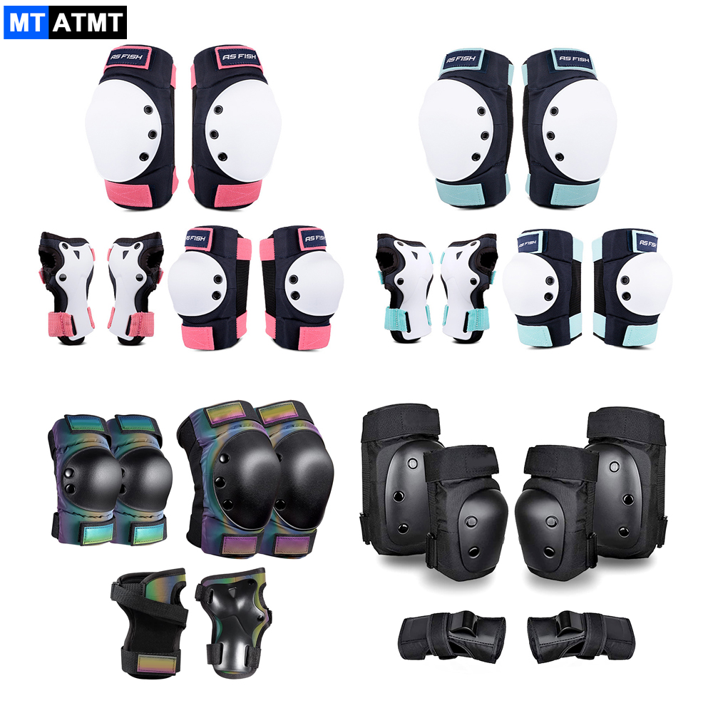 MTATMT 6Pcs Adult Child Knee/Elbow Pads with Kneesavers Elbowsavers Wrist Savers Protective Gears for Skateboard Bicycle Roller