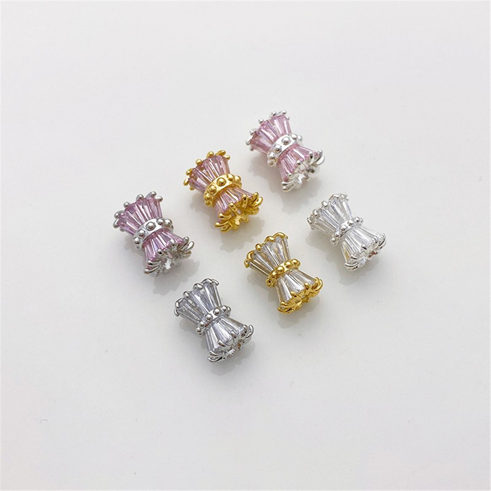 14K Gold-wrapped Micro-inlaid Pink Zircon Small Waist Bead Bucket Bead Handmade DIY Bracelet Necklace Material Accessories