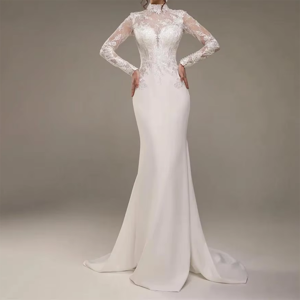 Elegant O-Neck Appliques Mermaid Bride Wedding Dresses Bridal Gowns Customized