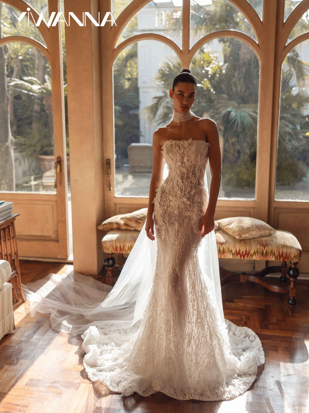 Charming 3D Flower Mermaid Wedding Dress Luxury Sequined Beads Bridal Gown 2025 Customized Strapless Backless Dresses For Bride