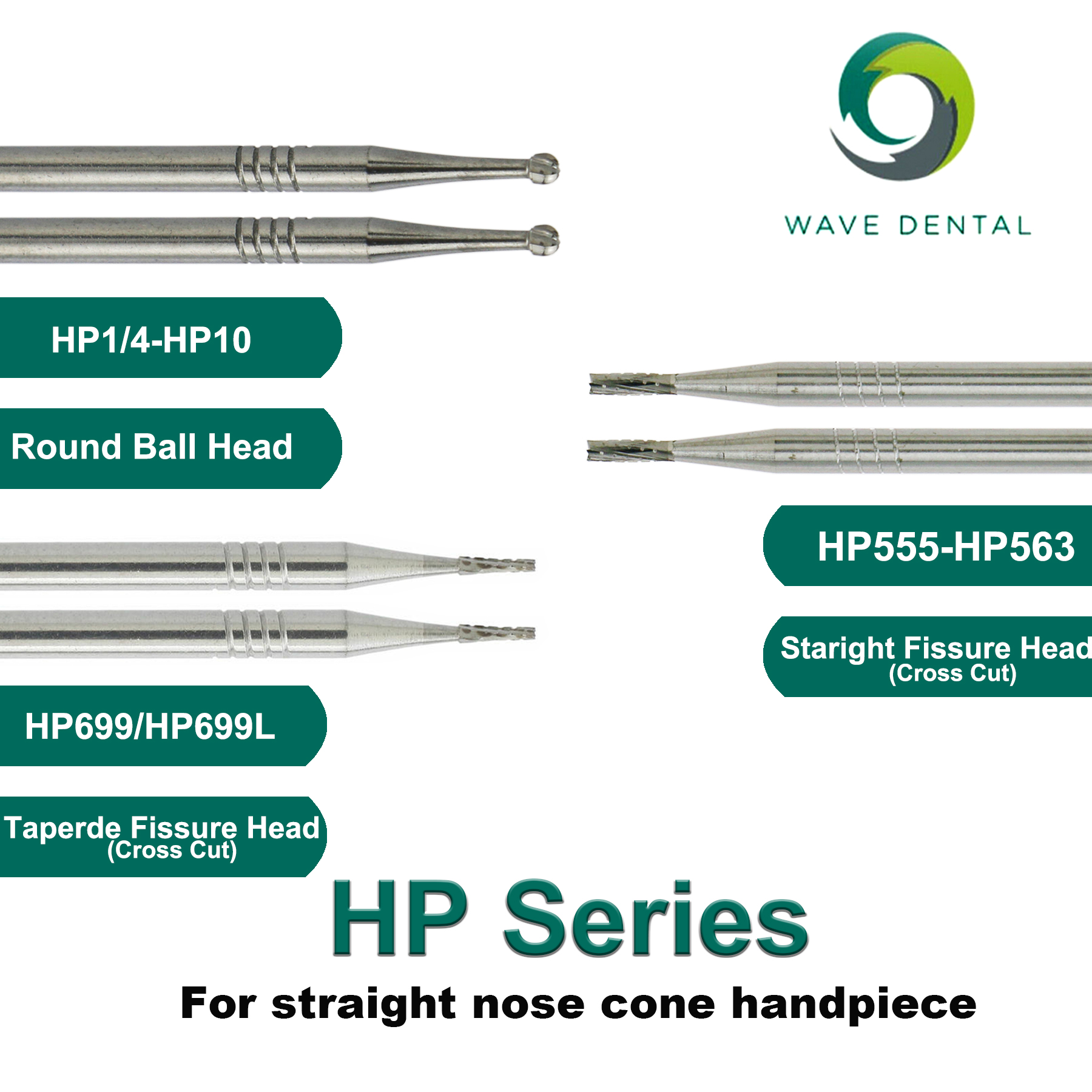 WAVE Dental Burs Tungsten Carbide Burs Dentistry Drills Bits HP Series For Straight Nose Cone Handpiece Dental Tools Dia. 2.35mm