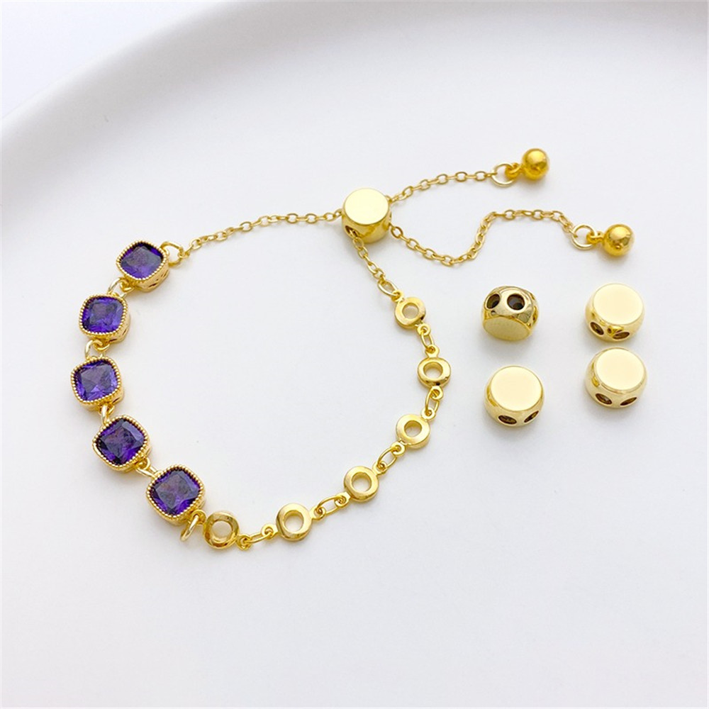 14K Gold-plated Circular Double Hole Rubber Stopper Positioning Adjustment Silicone Beads Handmade DIY Bracelet Necklace Accesso