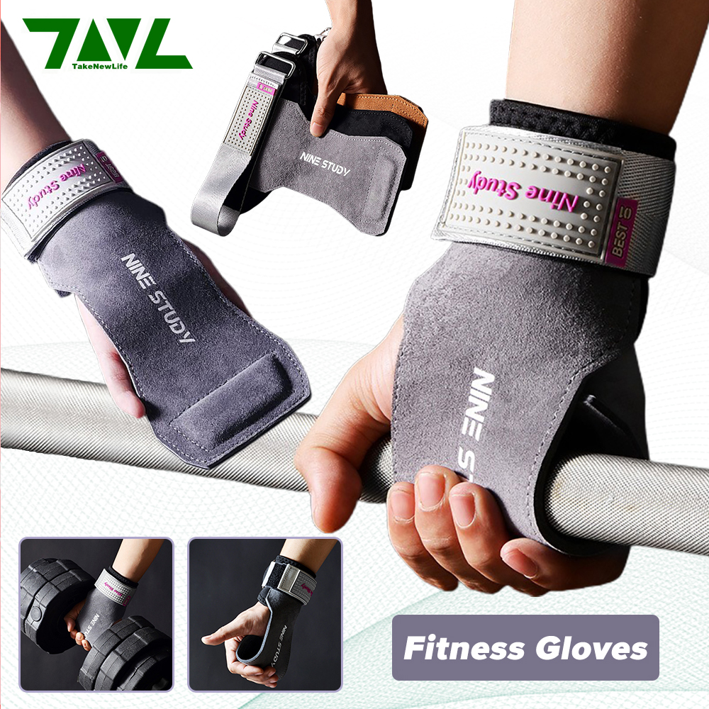 1 Pair Premium Fitness Gloves Anti-Slip Lifting Grips for Gym Training Deadlifting Bodybuilding 3 layer Cowhide Gloves Optional