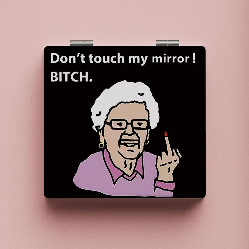 Mini Compact Foldable Portable Polite Granny Funny Makeup Mirror Don't Touch My Mirror Normal Mirror Magnifying Mirror 2 in 1