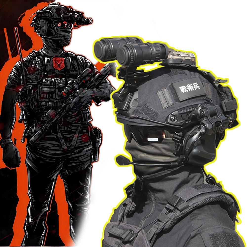 Black FAST helmet set outdoor gaming equipment with helmet cover + earphones, with glasses, flashlight, helmet earphone CS game,