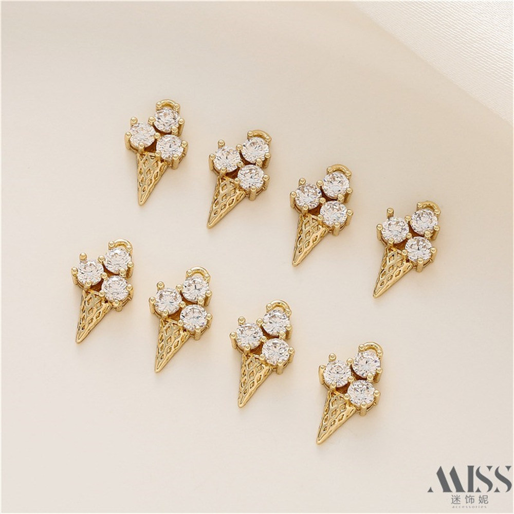 14K Gold Color-preserving Zircon Ice Cream Pendant DIY Accessories Handmade Bracelets Necklaces Jewelry Charm Pendants