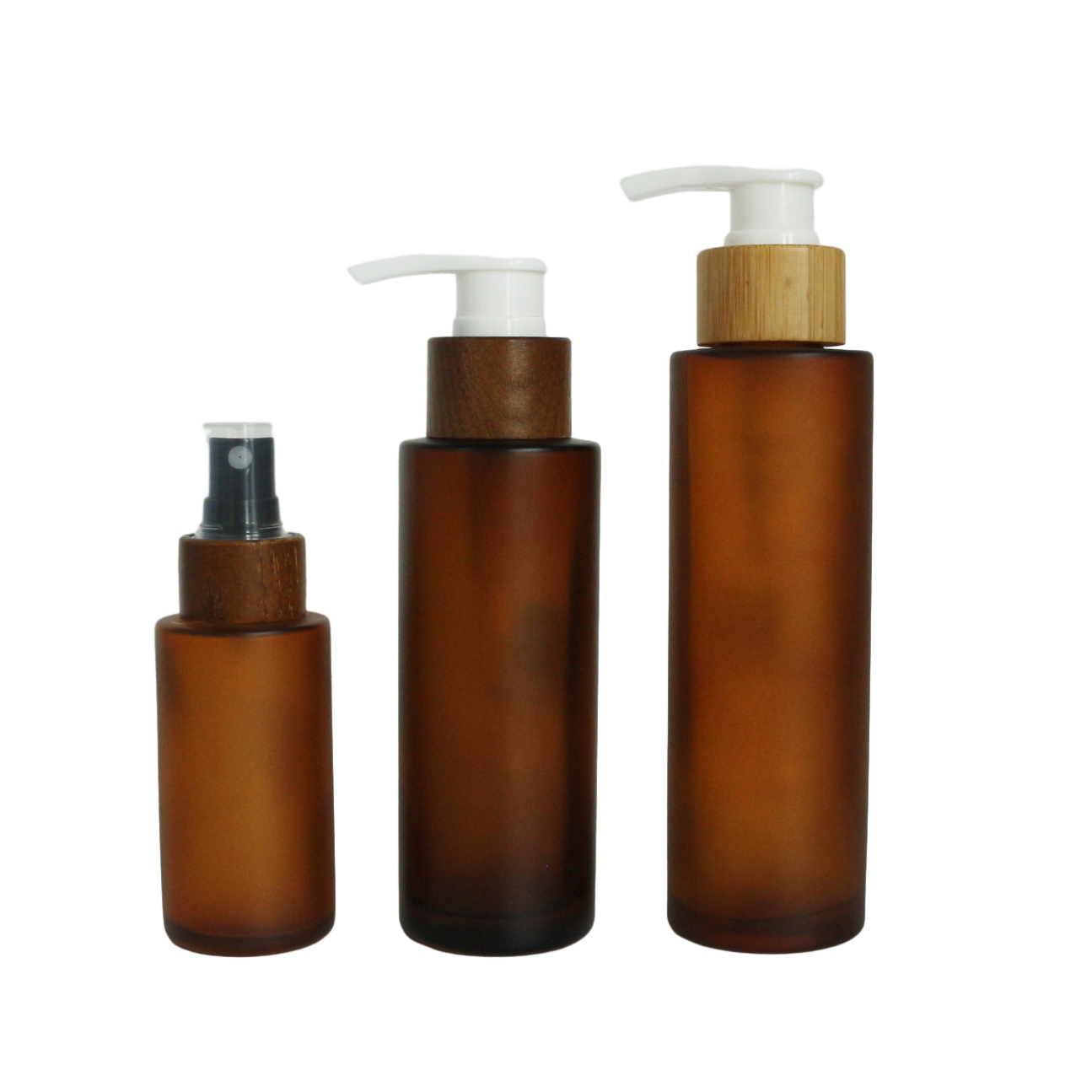 Cosmetic Package Matte Amber Frosted Plastic Shampoo Lotion Luxury Frosted Amber Cosmetic Glass Serum Oil Lotion Pump Bottle