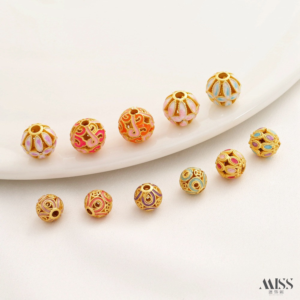 Matte Gold 18K Color Burnt Blue Peacock Ball Sunflower Round Ball Hollow Round Bead DIY Bracelet Necklace String Accessories