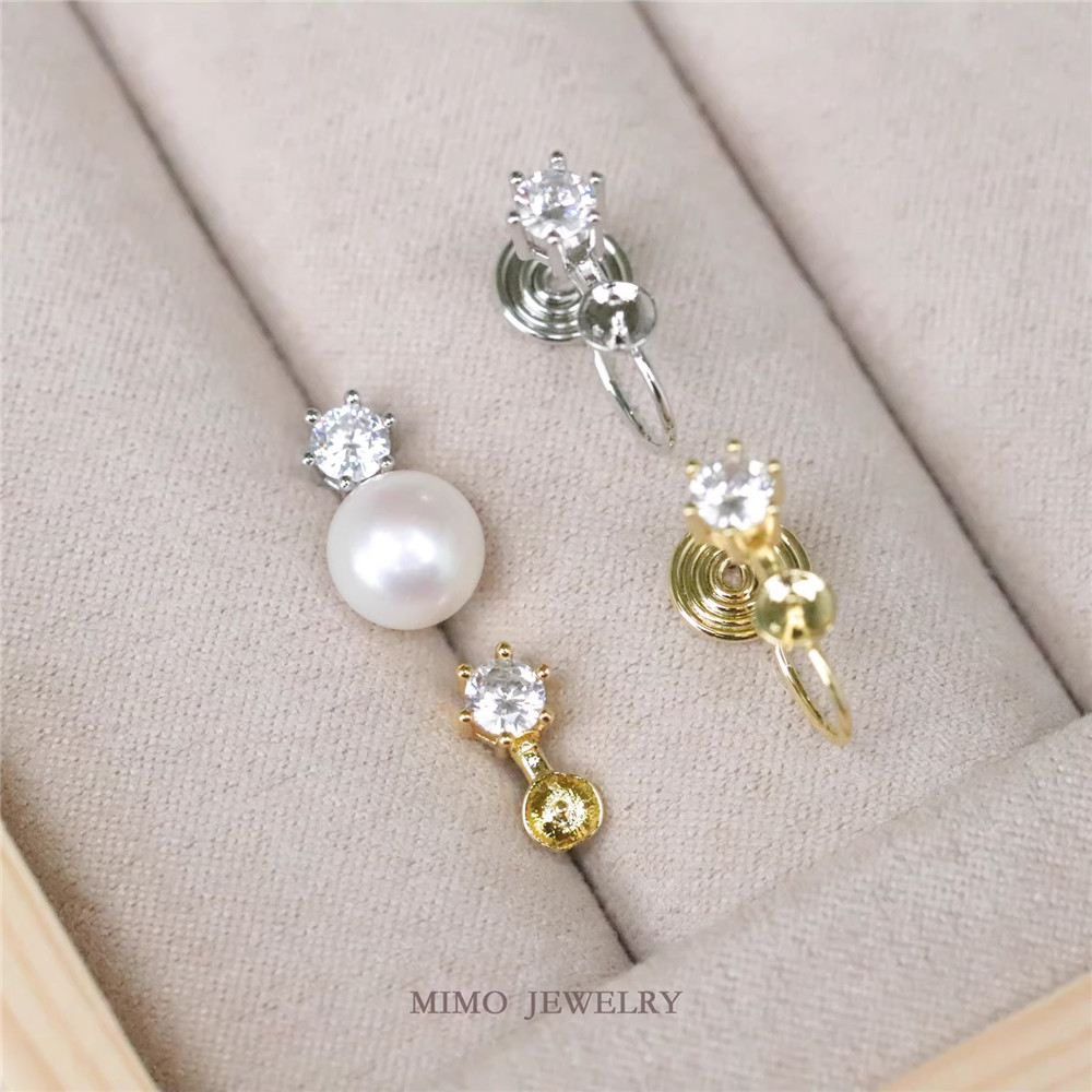 Copper-plated Real Gold Single Zircon Pearl Empty Holder 925 Silver Needle Stud Earrings DIY Charm Accessories
