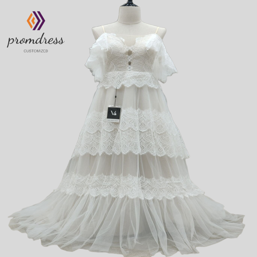 Ethereal Boho Wedding Dress Tiered Lace Beach Bride Dress Spaghetti Straps Corset Bohemian Celtic Civil Grecian BridalCustomized