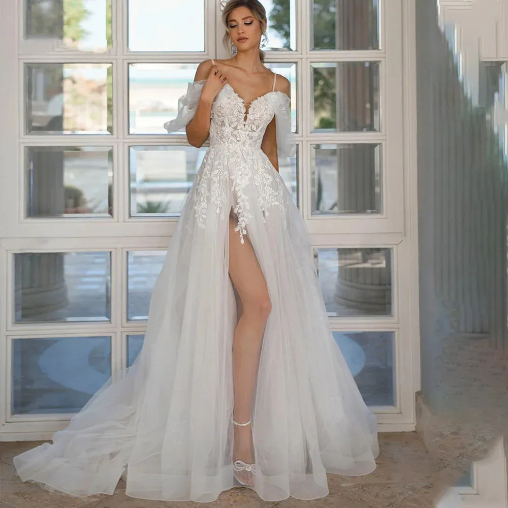 Sweetheart Lace Appliques Wedding Dress For Women Custom Made Side Slit Bridal Gowns Customized
