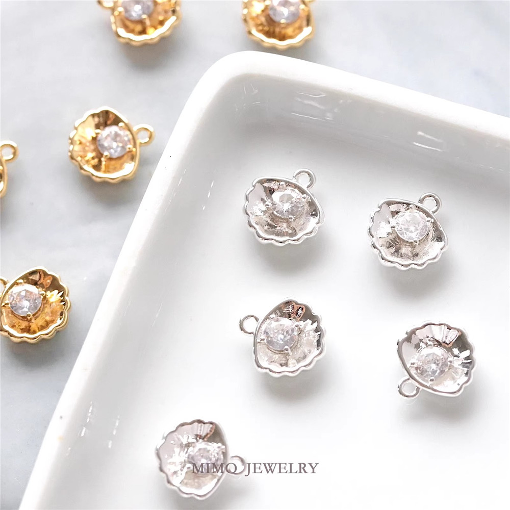 1PCS 11.2x10mm Copper-plated Real Gold Ins Ocean-style Round Zircon Scallop Shell Pendant DIY Handmade Accessory