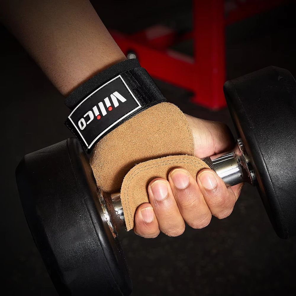 1 Pair Raised Anti-slip Cowhide Gym Gloves Adjustable Leather Fitness Lifting Straps Durable Wear-resistant