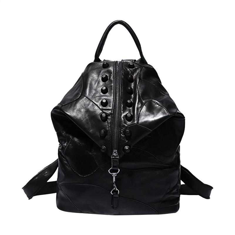 Soft Backpack Unisex PU Leather Material Rainbow Black Color For Girls Patchwork Style Travel Bag Outside