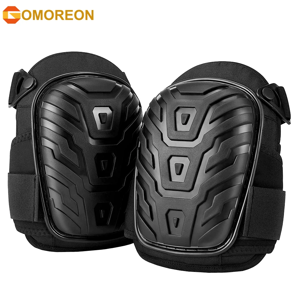 GOMOREON 1Pair Professional Knee Pads for Work - Heavy Duty Foam Padding Gel Construction Knee Pads with Strong Double Straps