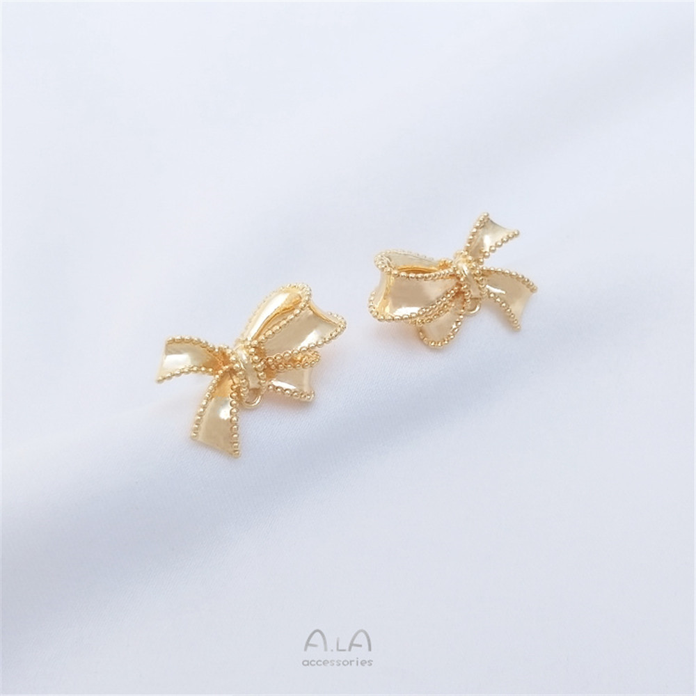 925 silver pin 14K gold-covered color-protected lace bow with dangling earrings handmade diy earrings accessories