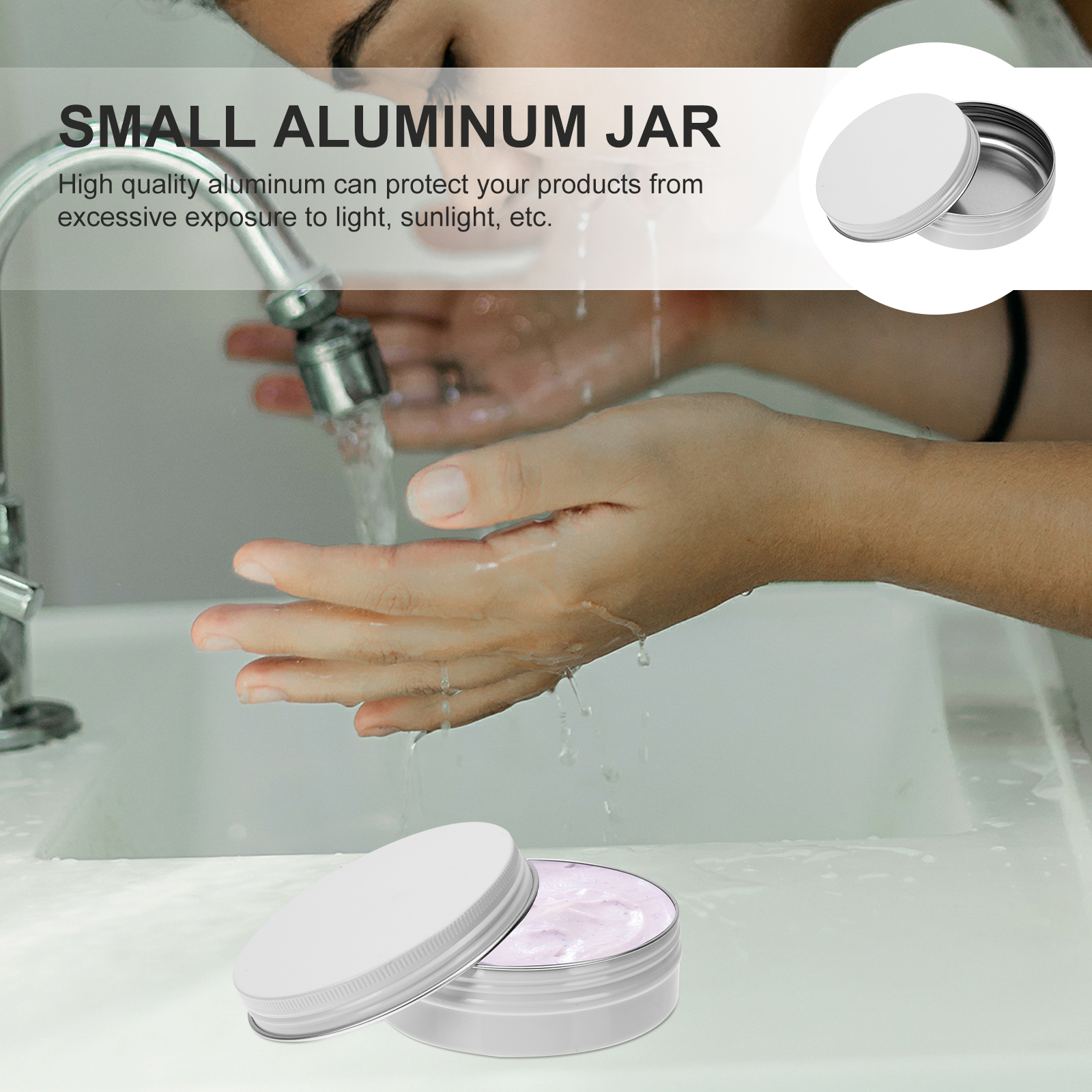 20pcs Aluminum Jars Small Containers Durable Refillable Wide Mouth Cream Storage Travel Size White Lid Body Lotion