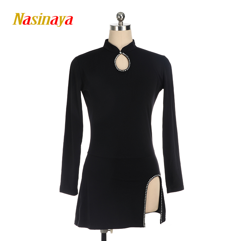 Nasinaya Figure Skating Competition Dress Custom Skating Skirt Girl Woman Performing Black Chinese Split Skirt