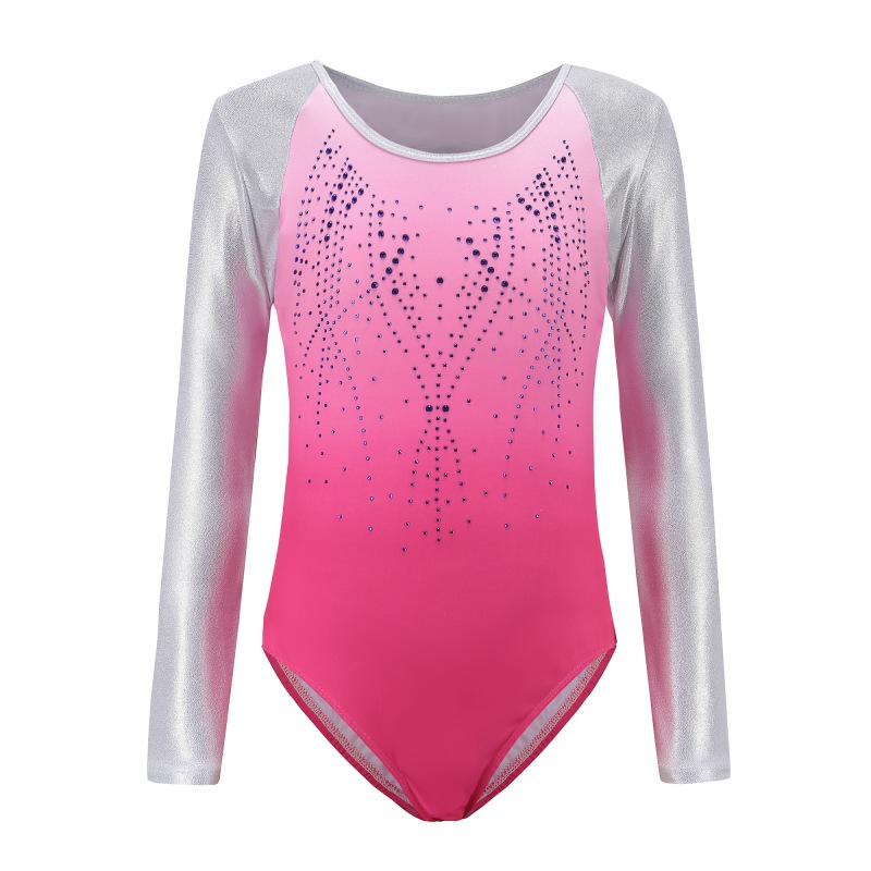 Children Girls Long Sleeve Gymnastic Leotard Unitard Biketard Clothes Kid Tumbling Dance Outfit Stage Performance Costum 5-12 Y