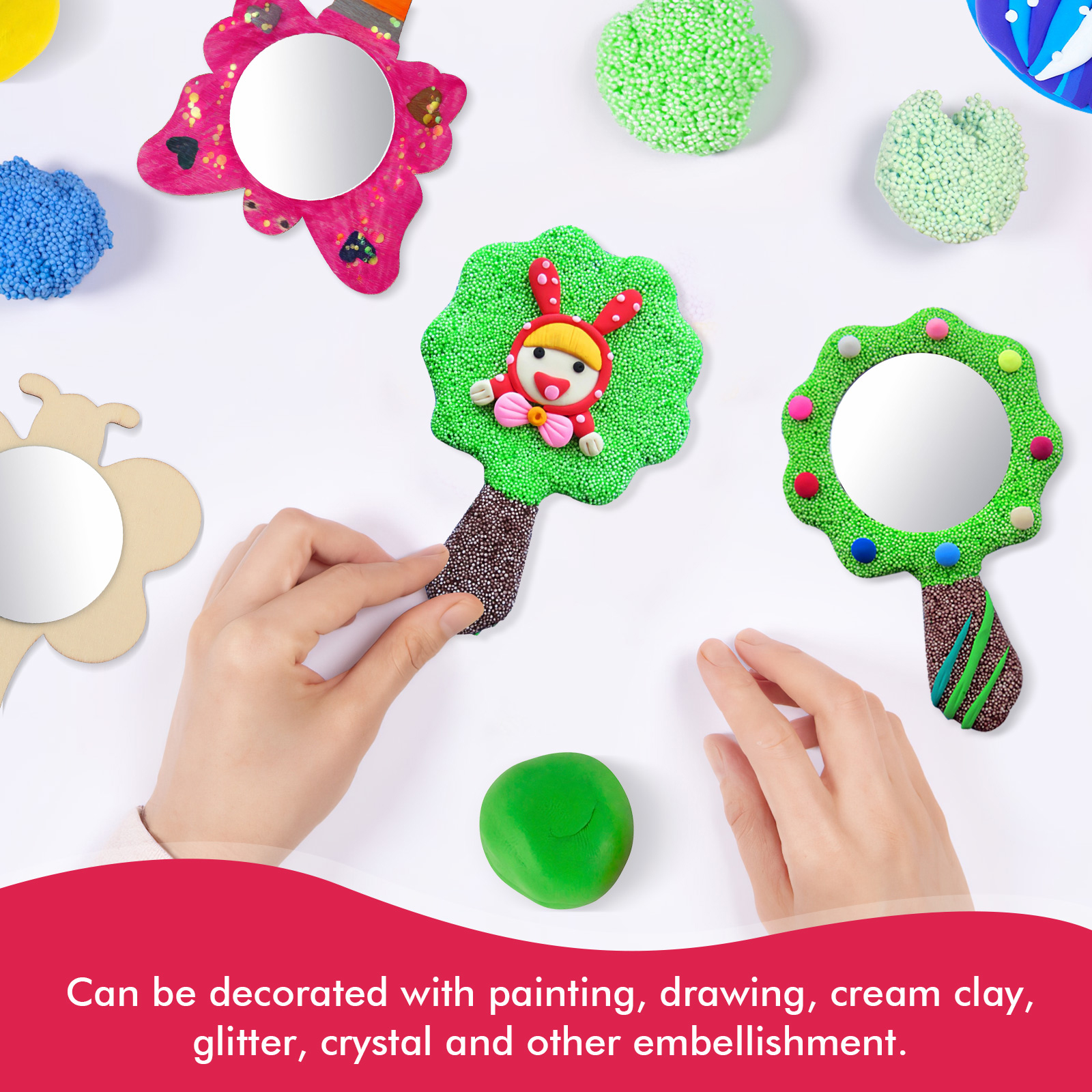 18Pcs Wooden Decorate Mirrors DIY Painting Mirror Unfinished Graffiti Wooden Princess Mirror Children'S Makeup Toy Beauty tools