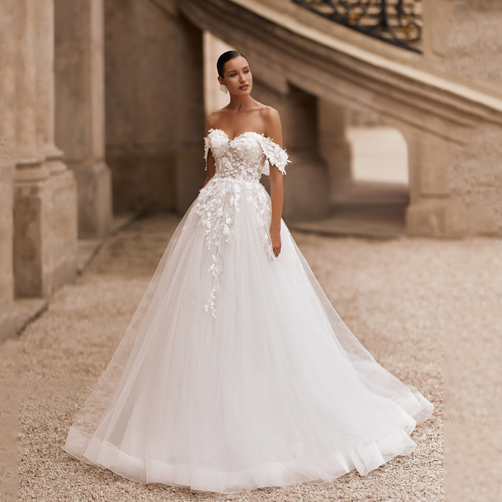 Customized Princess Wedding Dress A-Line Off Shoulder Flowers Sweetheart Applique Lace Bride Gowns For Women vestidos de novia