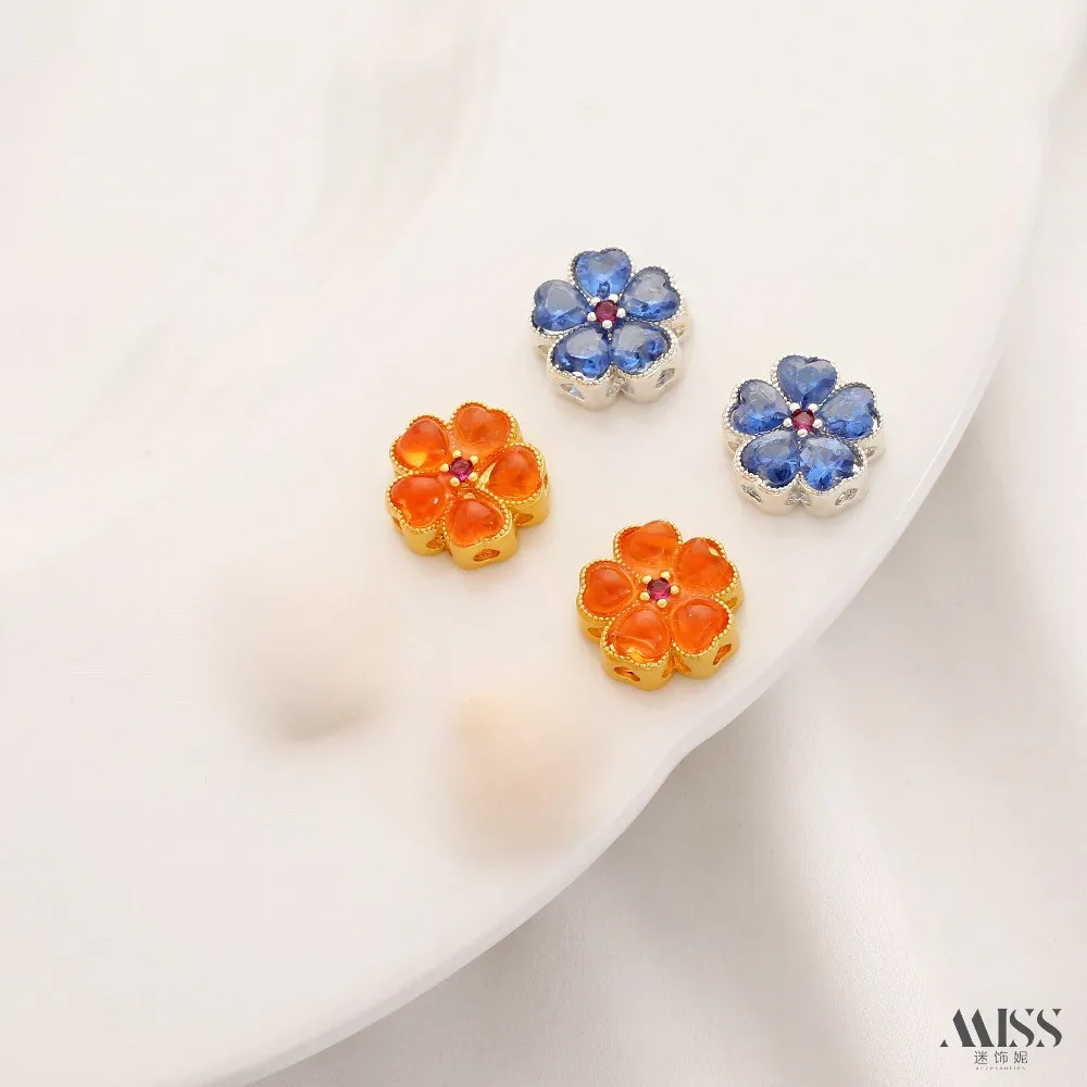 18K Gold Color Zircon Peach Blossom Bead Imitation Jade Ice Four-leaf Clover Cherry Blossom Transfer Bead DIY Jewelry Accessorie