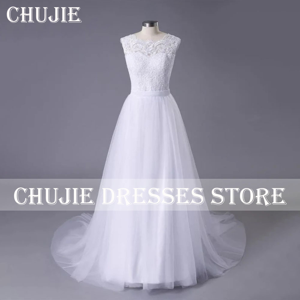 White Lace Appliques Tulle Wedding Dresses Woman A Line Pleated Bridal Gowns With Train Customized Bride Dress Vestido de novia