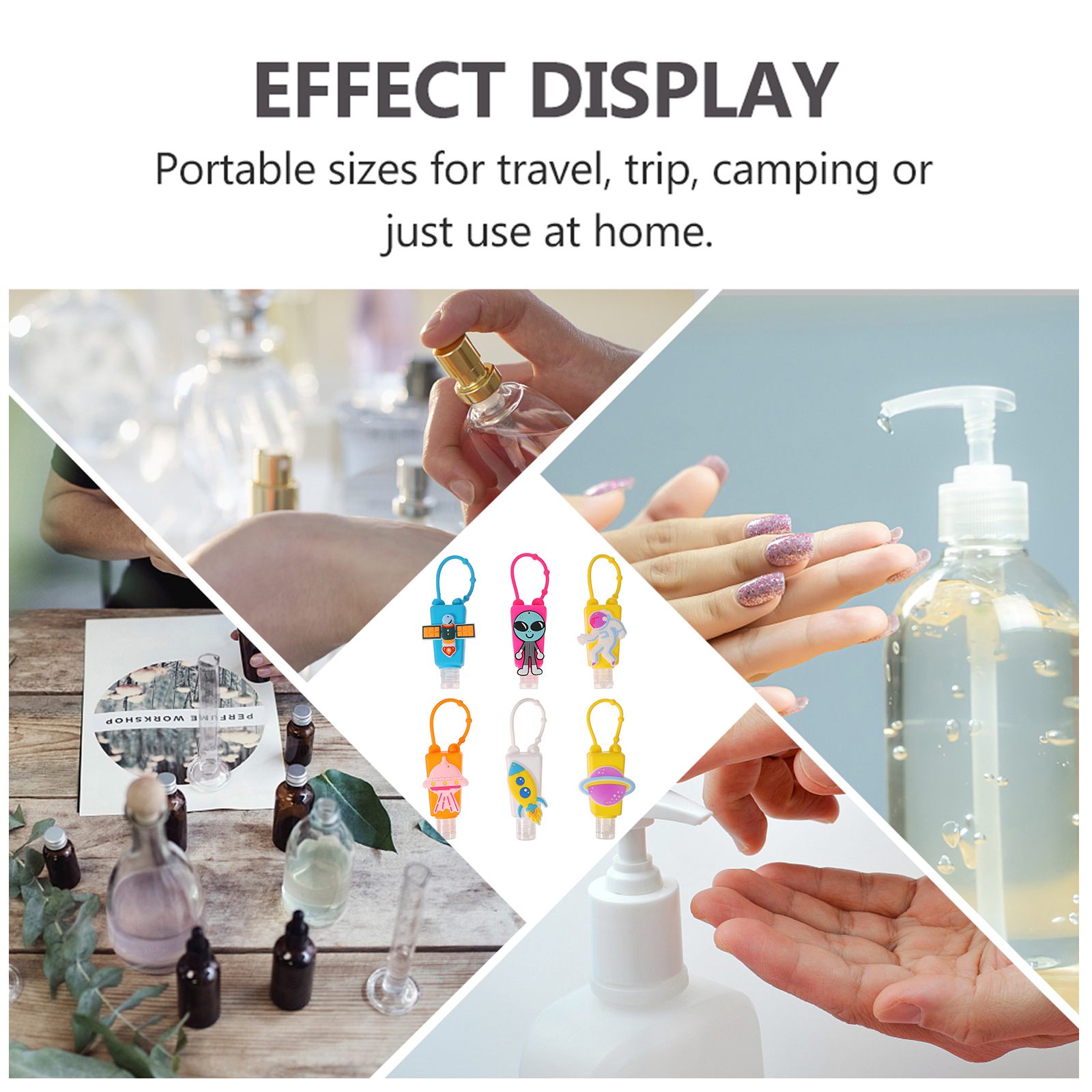 6pcs Silicone Cover Cartoon Design Leak-Proof Travel Bottles for Hand Shampoo Conditioner Bath Oil Kids Safe