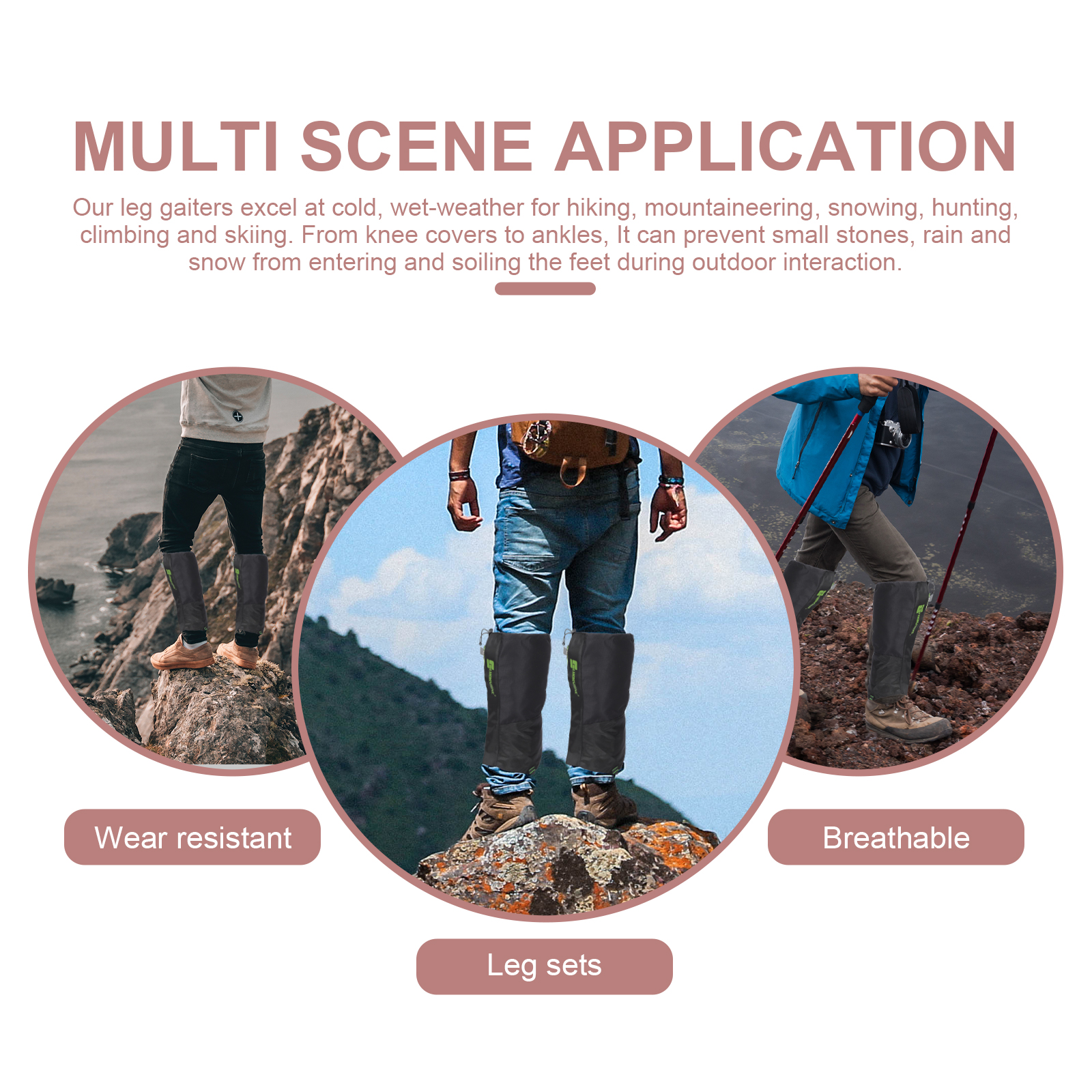 Waterproof Breathable Foot Covers Hiking Gaiters Men Leg Protectors Snow Windproof Insect Proof Leggings for Climbing Skiing