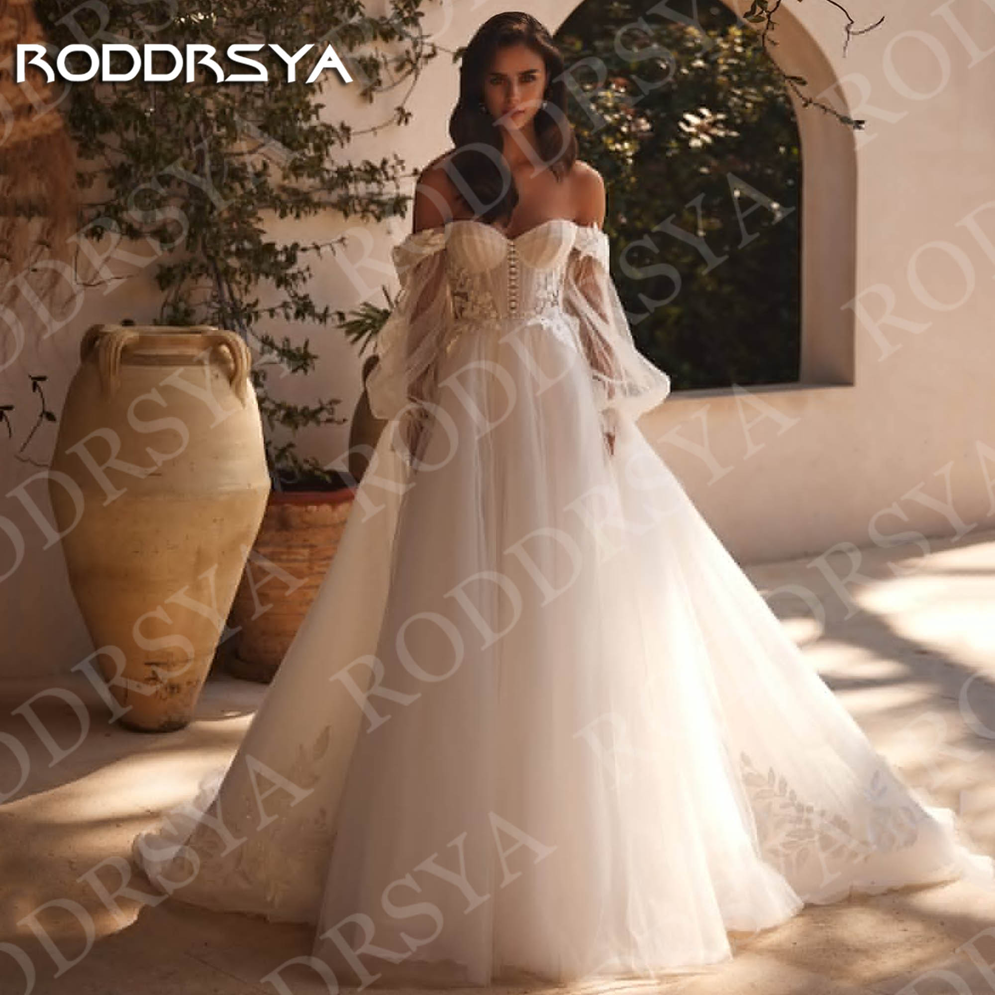 RODDRSYA Bohemian Wedding Dresses A Line Lace Applique Tulle Off Shoulder Sweetheart Bridal Gown Customized vestidos de novia