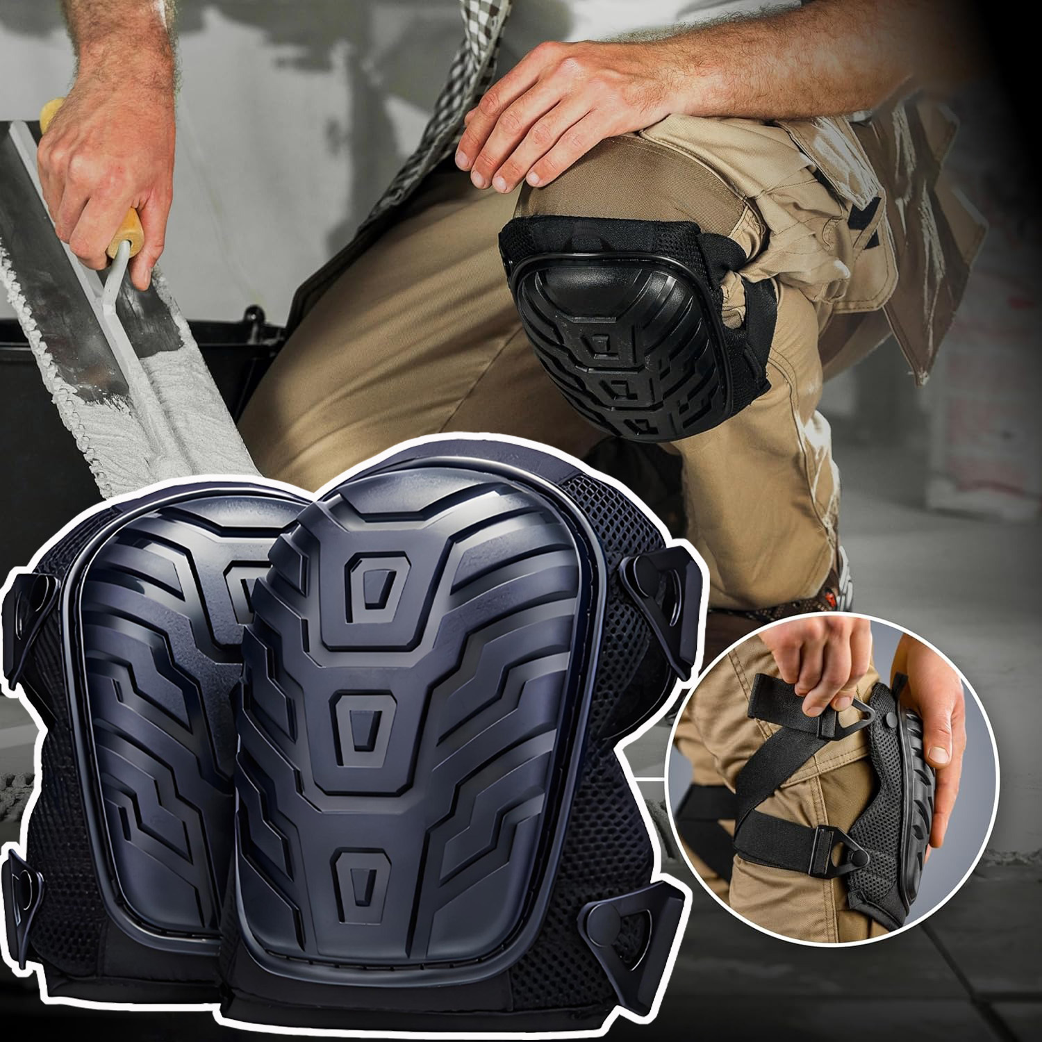 1Pair Professional Heavy Duty EVA Foam Padding Knee Pads with Comfortable Gel Cushion and Adjustable Straps for Working Gardning