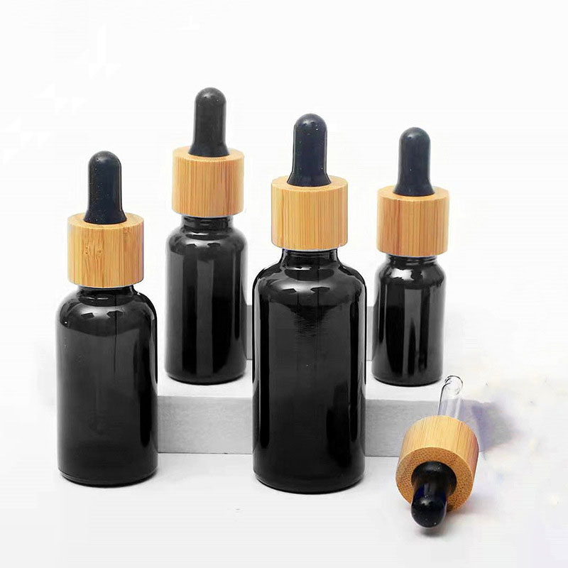 Cosmetic Essential Hair Oil Bottles Frosted Glass Dropper Luxury Black Glass Bottle Chemical Liquid Glass Essential Oil Bottle