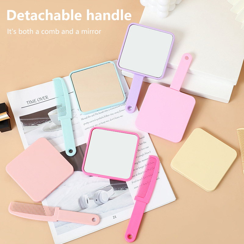 1 Pc Portable Kawaii Mirror Comb Candy Color Handheld Extracted Square Travel Hair Brush Massage Styling Tool