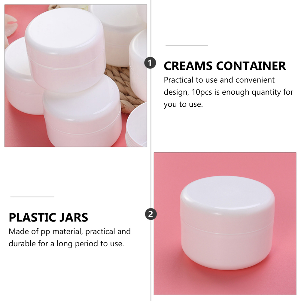 10pcs Cream Jars Containers Empty Lotion Boxes Portable Travel Dispensers Plastic Storage Capsules White for Skincare