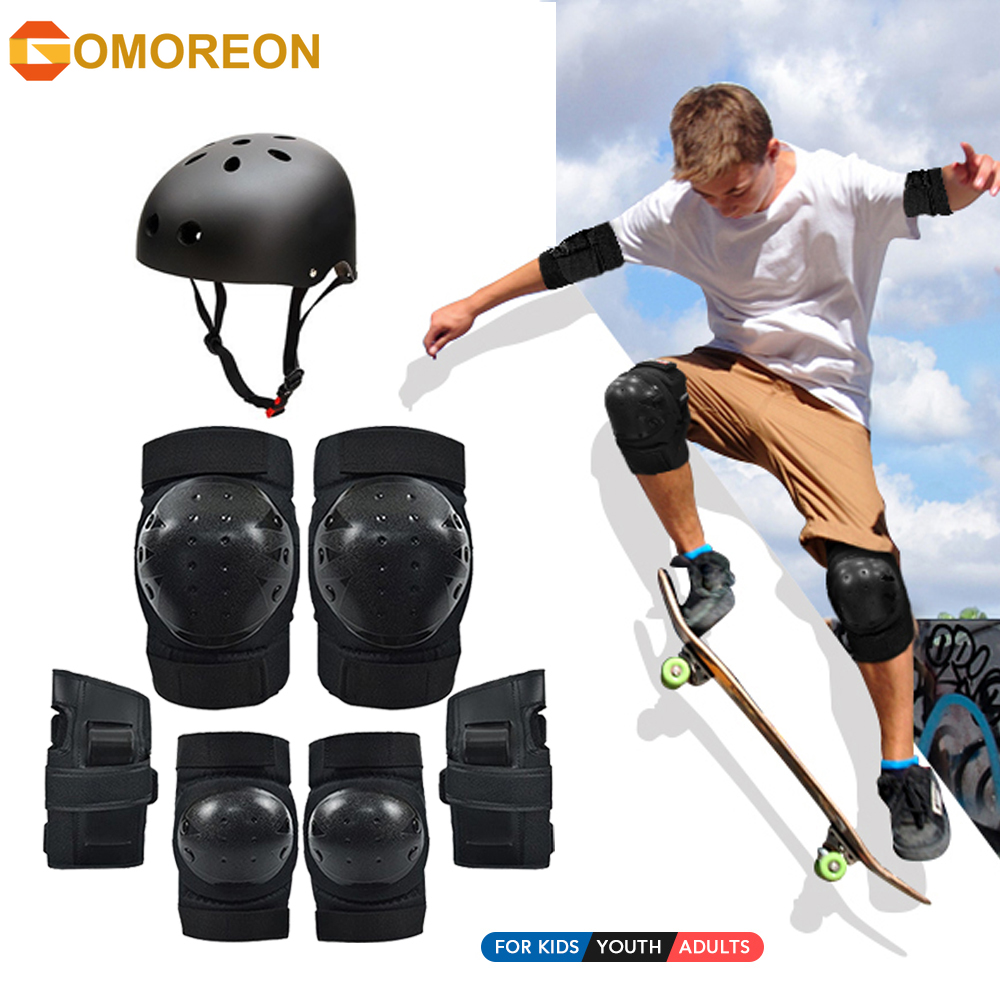 GOMOREON Teens Adult Knee Pads Elbow Pads Wrist Guards Helmet Protective Gear Set for Roller Skating, Skateboarding, Cycling