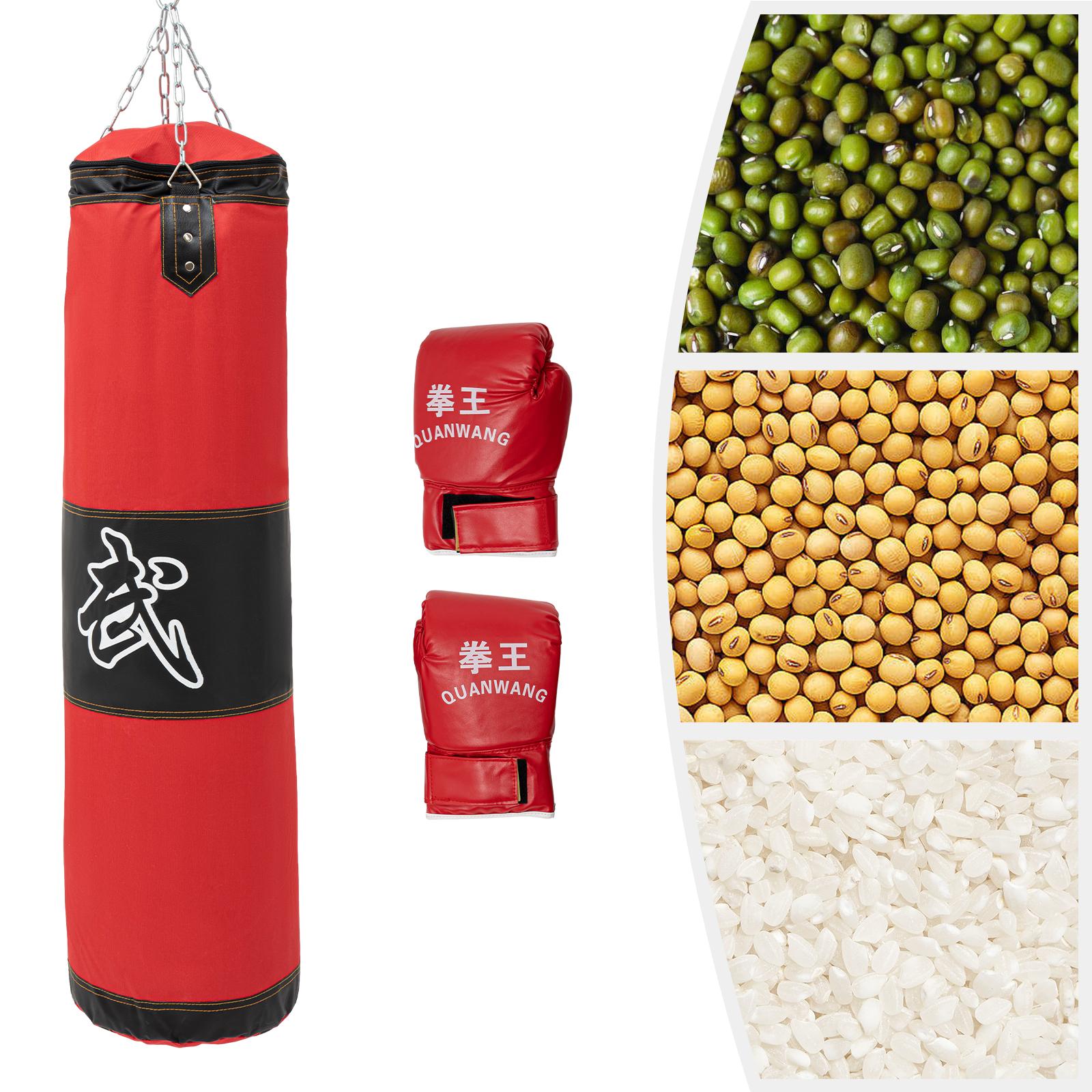 Red Unfilled Heavy hollow Punching Bag Kit Gloves Home Boxing Training Exercise Punching Bag for Adults PU Heavy Boxing Bag Set