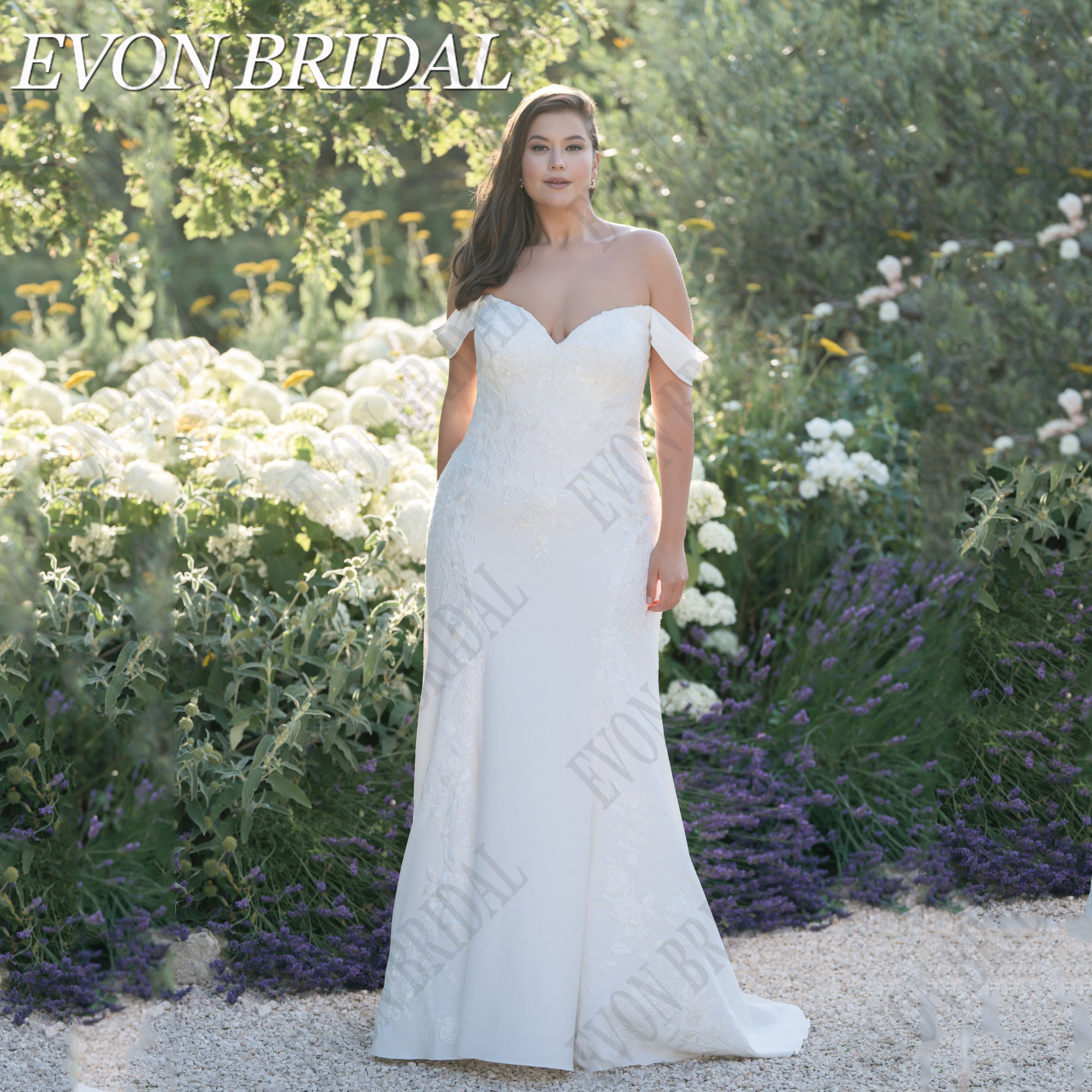 EVON BRIDAL Mermaid Luxury Wedding Dress Plus Size Off Shoulder Satin Vestidos De Novia Bride Gowns Applique Lace Button Back
