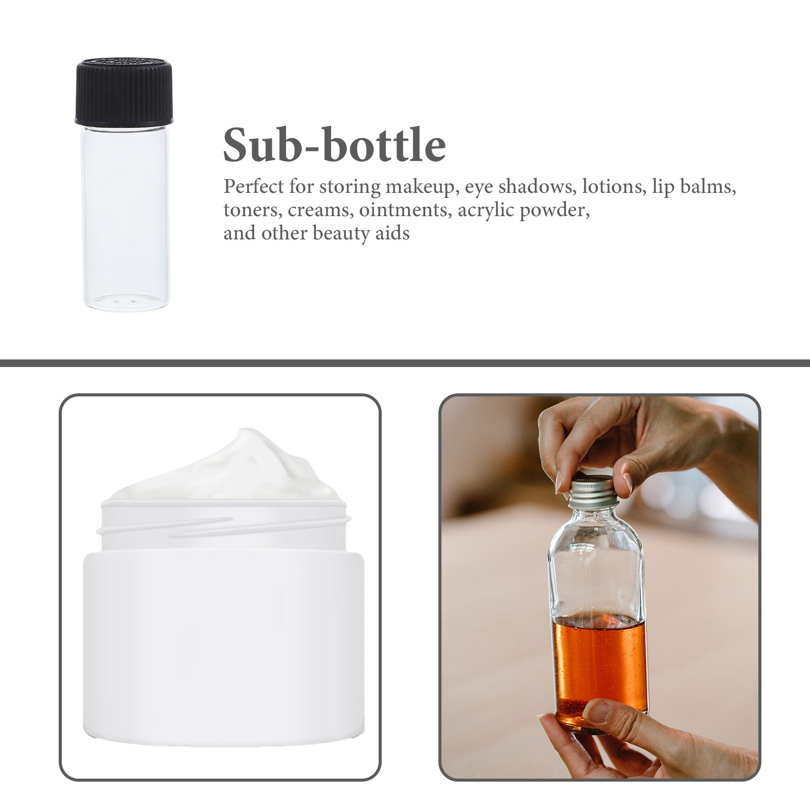 Press Screw Cap Glass Bottles Clear Leakproof Solid Empty Storage Containers Transparent for Lotions Lip Balms Creams