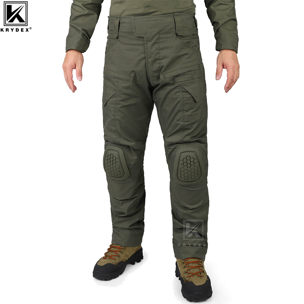 KRYDEX Combat Pant Battlefield Trousers Tactical Assault Uniform Pants W/ Knee Pads For Paintball Hunting Ranger Green