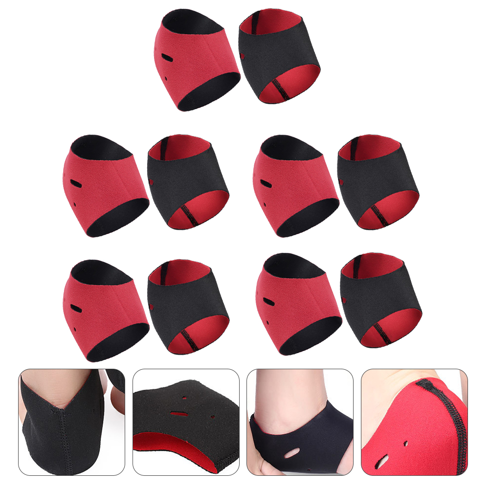5 Pairs Black Red Lined Heel Covers Elastic Shock Absorption Anti Slip Protective Foot Pads Ankle Support Indoors Heel Care