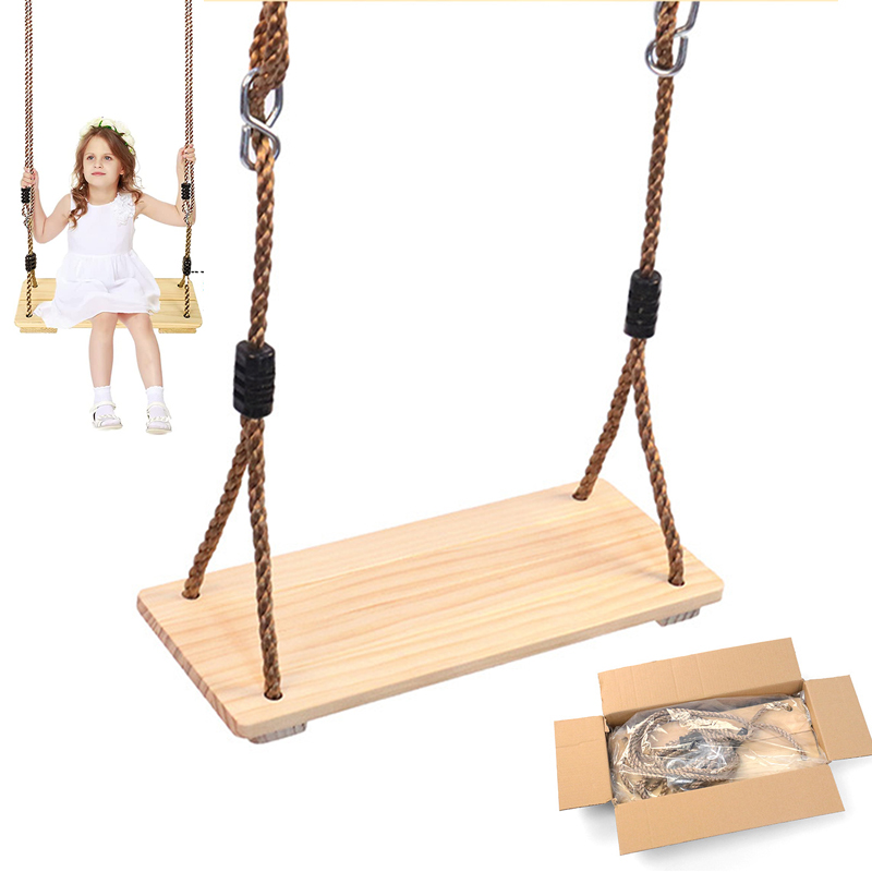 Wood Swing for Kid Outdoor Hanging Chair Adjustable Wooden Swing Chair for Backyard Indoor Porch Patio Garden Playgroud Camping