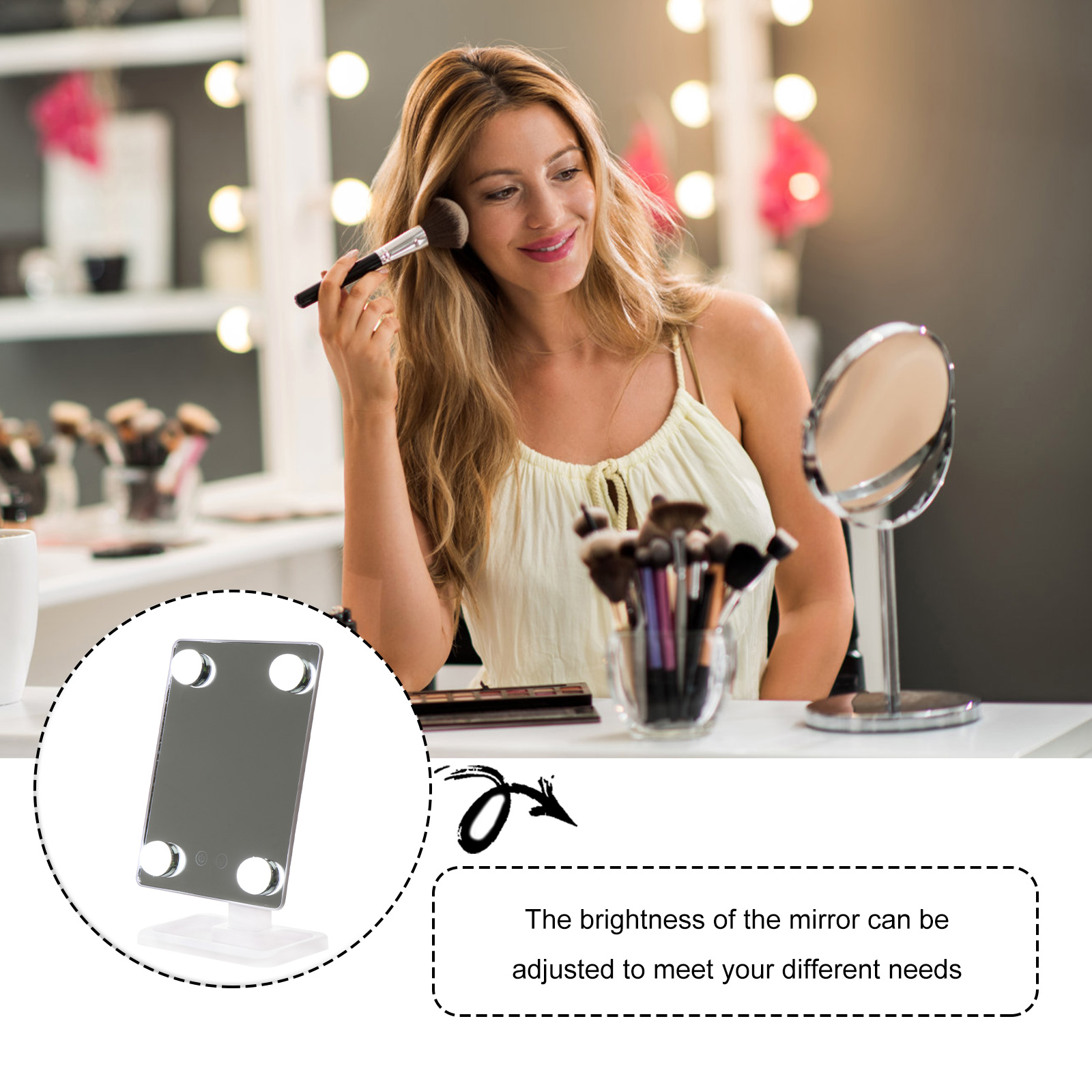 LED Vanity Mirror for Desk Tabletop with Lights Makeup Lighted Mirrors Dressing