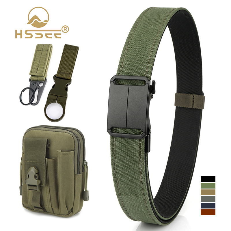 HSSEE New Military Tactical Belt for Men Metal Automatic Buckle EDC Casual Belt Thick Nylon Sturdy Work Belt Male Gun Girdle