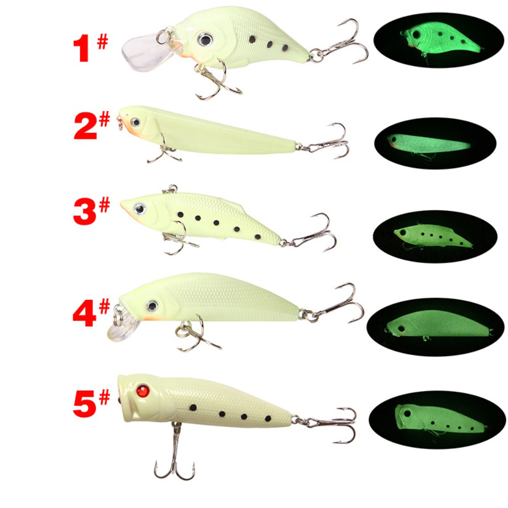 2PCS Luminous Glow Fishing Lure Set - Crankbait Minnow VIB Wobbler Sinking Pencil Swimbait Hard Popper for Night Fishing